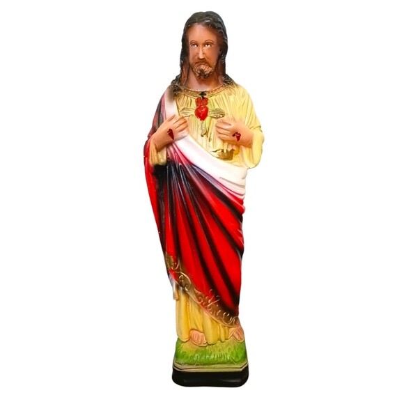 Vtg Sacred Heart Jesus Christ Chalkware Statue Figure Religious Catholic Mexico - Picture 1 of 7
